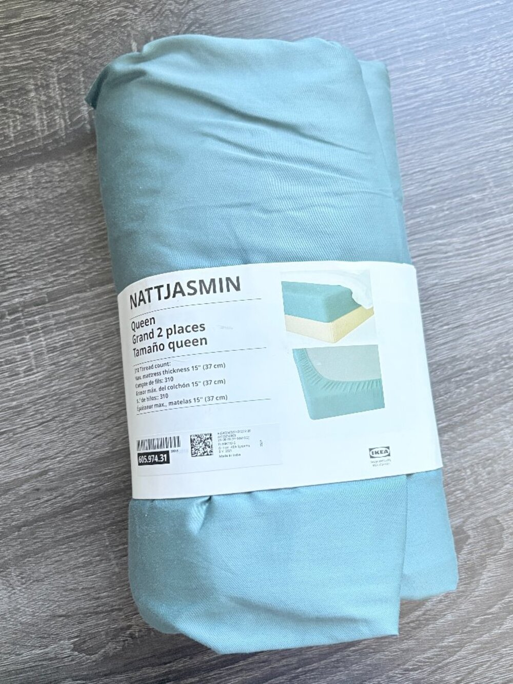 IKEA NATTJASMIN Queen Fitted Sheet Light Blue 310 Thread Count New